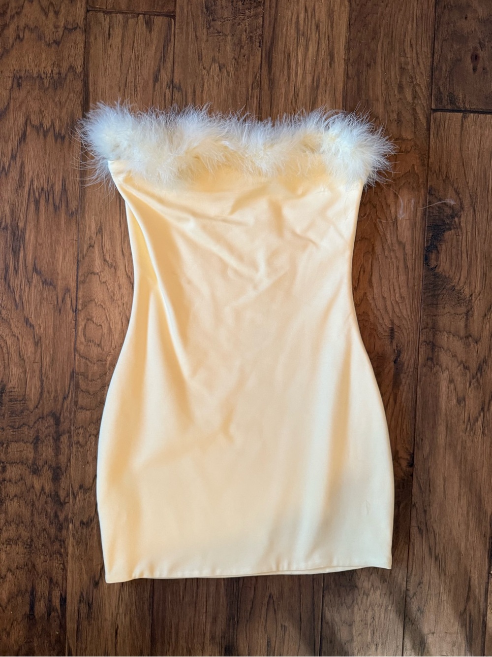 Tiger Mist Butter Yellow Feather Trim Dress